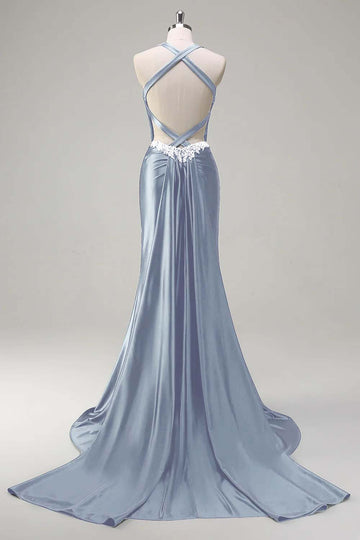 Sparkly Dusty Blue Mermaid Sweetheart Corset Formal Dress